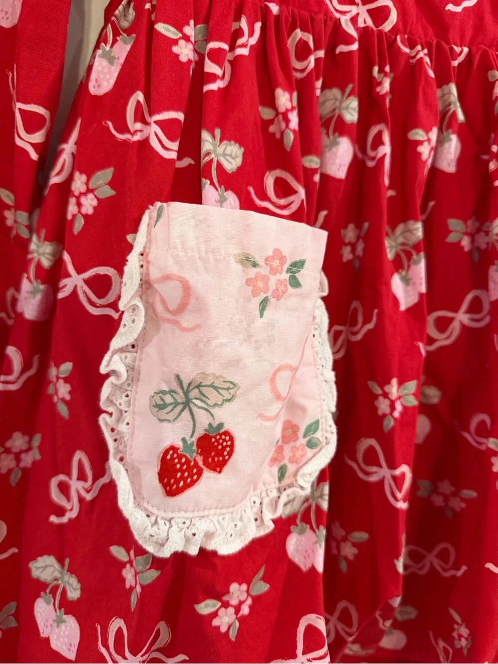 Girls' SweetHoney Red Long-Sleeve Strawberry Dress Set with Shorts Size 10 EUC